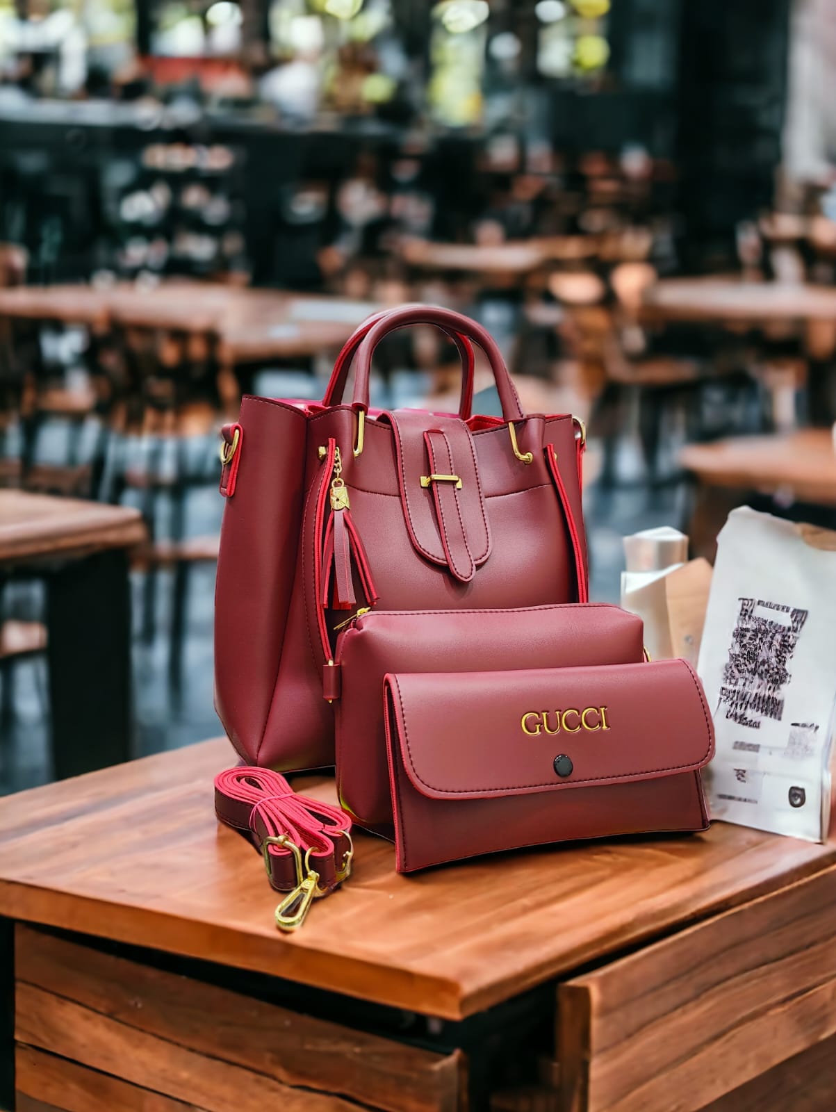 Luxury Black Handbag Set with Wallet & Crossbody Strap – Elegant Designer Style